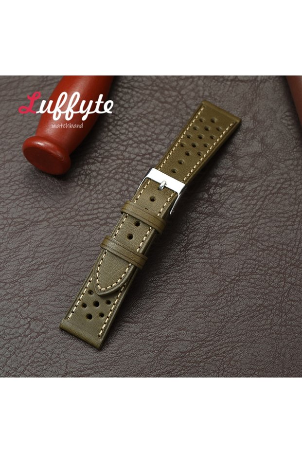 22mm Green Genuine Leather Strap Men Women Cowhide Watchband 20mm 22mm Breathable Bracelet Casual Wr