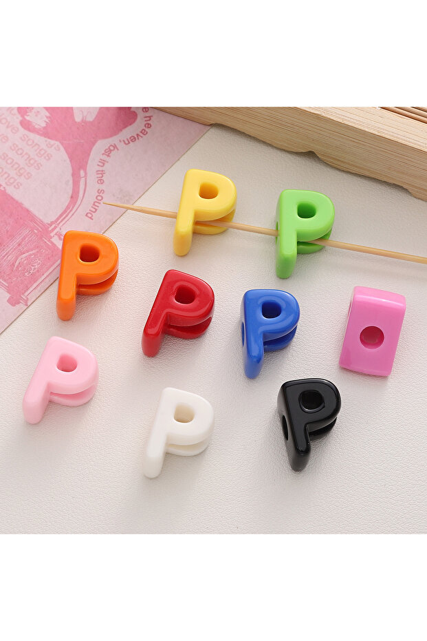 10Pcs P 10pcs Colorful Acrylic Letter Beads, Large Hole Solid Color Letter Beads/Number Beads, Rando