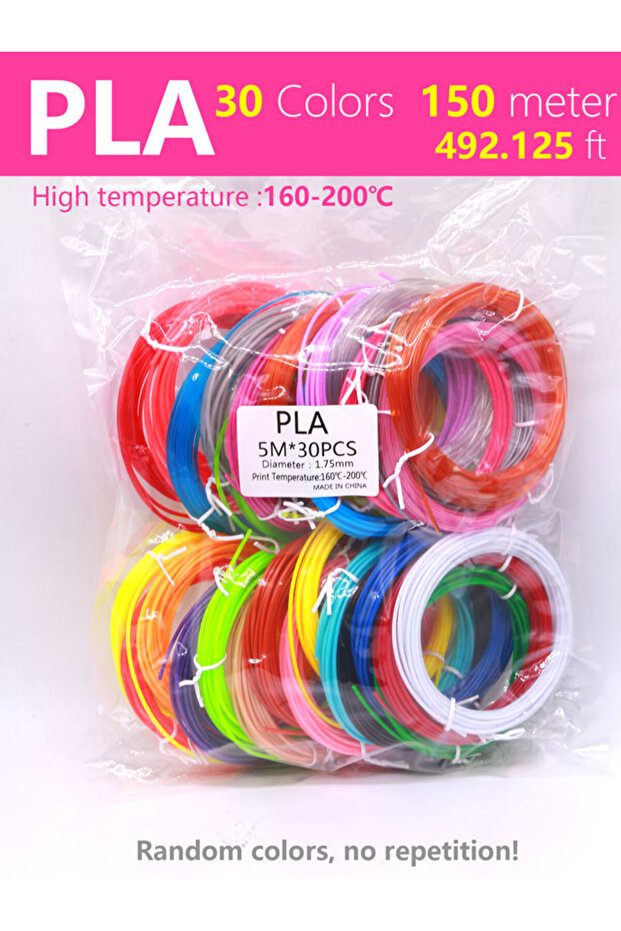 PLA-150M 3D Pen Filament 50/90/ 150m Rainbow Line 1.75mm Diameter 10/30 Colors DIY Printing Material