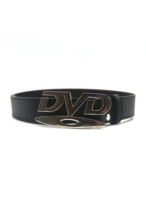 105CM Black Unisex Nostalgic DVD Buckle Belt, Stylish Decoration Versatile Comfortable Waistband Mat