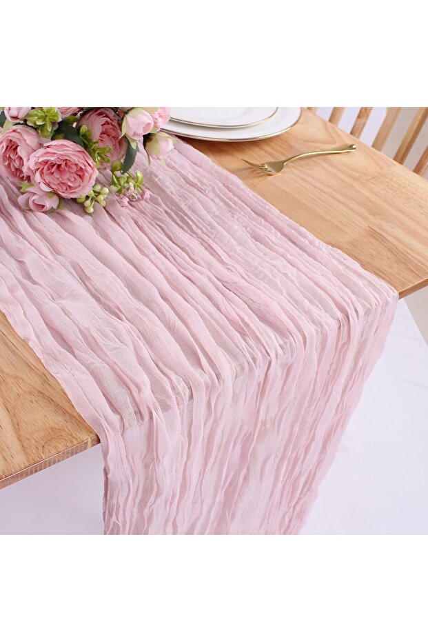 90x180cm Pink 1PC Gauze Voile Table Runner Boho Pink Blue Cheesecloth Dinning Table Decoration For W