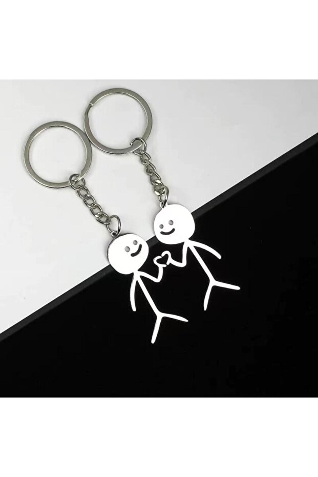 01-A Funny Stainless Steel Funny Guy Key Chain Stickman Matching Heart Keychain Purse Bag Backpack P