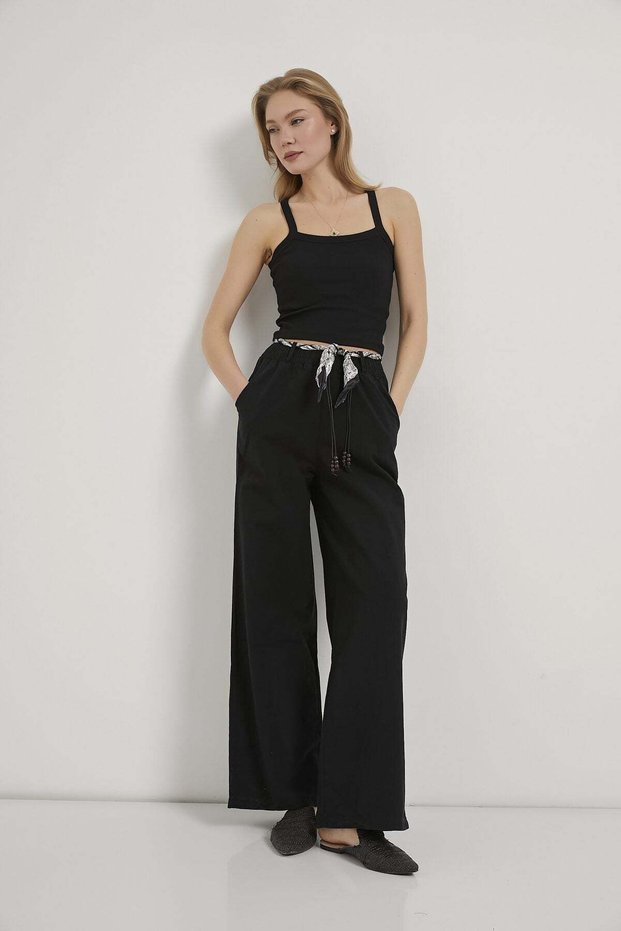 Armalife 045 cotton blend trousers with scarf accessory and elastic waist for women