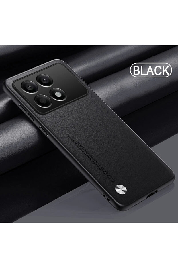 جراب أسود لهاتف Poco X6 Pro، مصنوع من جلد البولي يوريثان الفاخر، مقاوم للصدمات، مصنوع من السيليكون.