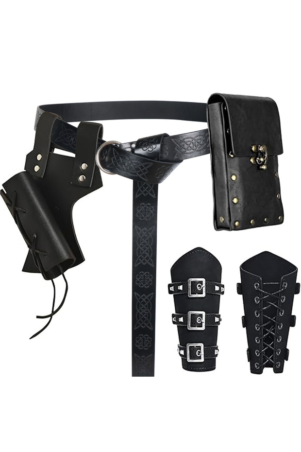 StyleI 5PCS UYEE Renaissance Viking Belt Medieval Vintage Waist Bag Faux Leather Bracers Accessories