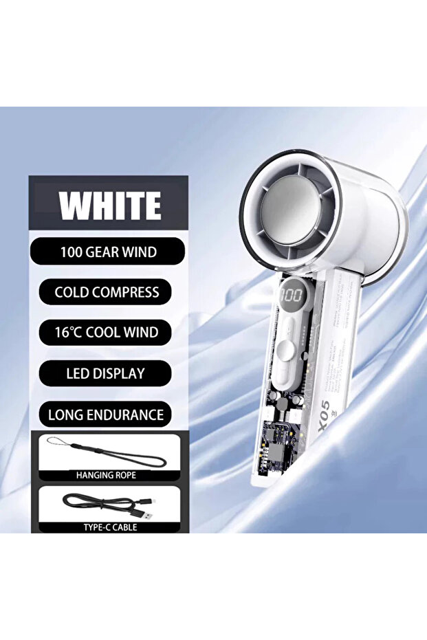 White High Speed Cooling Mini Fan X05 Rechargable USB Portable Handheld Fan Small Handheld Turbo Jet