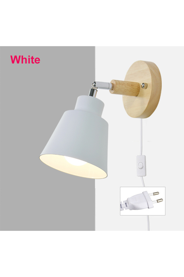 EU Plug White Nordic Wall Light Indoor DIY E27 Wooden 6 Colors EU/UL Plug 350° Wall Lamps For Living
