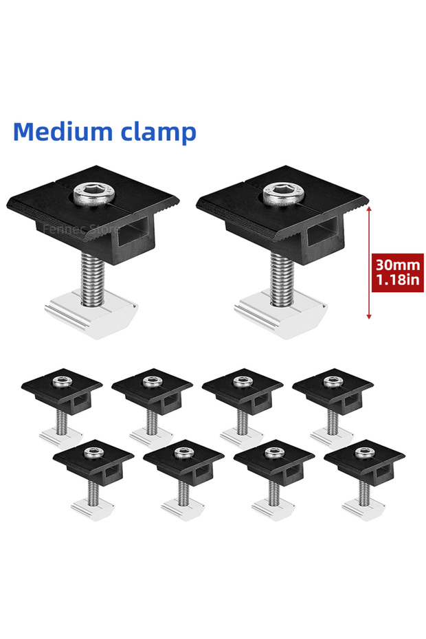 مشبك تثبيت للألواح الشمسية قابل للتعديل من النوع B-10PCS-30MM، مشبك طرفي ووسطي للألواح الكهروضوئية