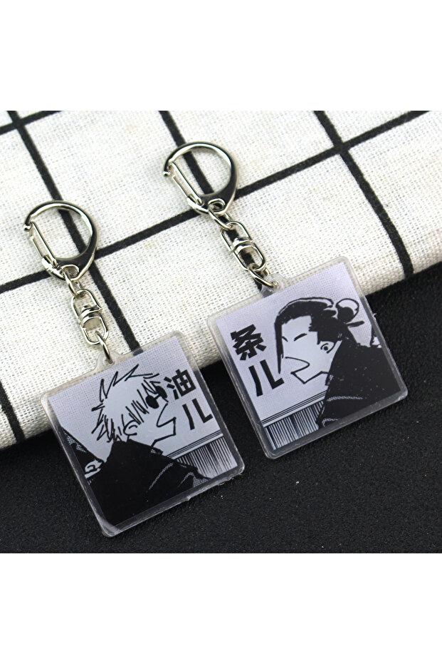 k913-set 2pcs/set Anime Jujutsu Keychain Cosplay Geto Suguru Satoru Gojo Matching Phone Cosplay Acce