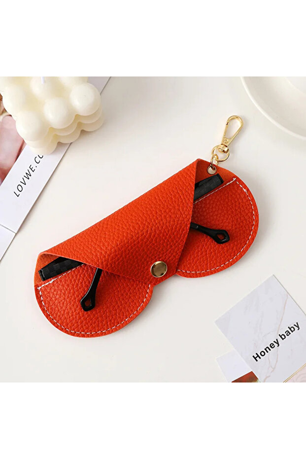 Orange Cute Hanging PU Leather Sunglasses Reading Glasses Storage Bag Litchi Embossed Glasses Cover
