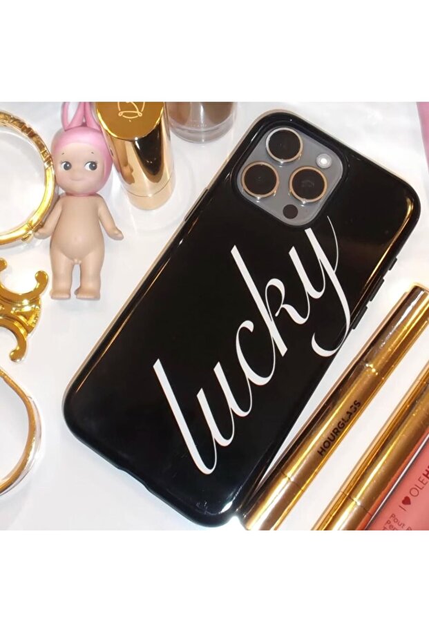 iPhone 15 Pro only Case A Ins English Word Lucky Y2K French Black White Letters Phone Case For iPhon