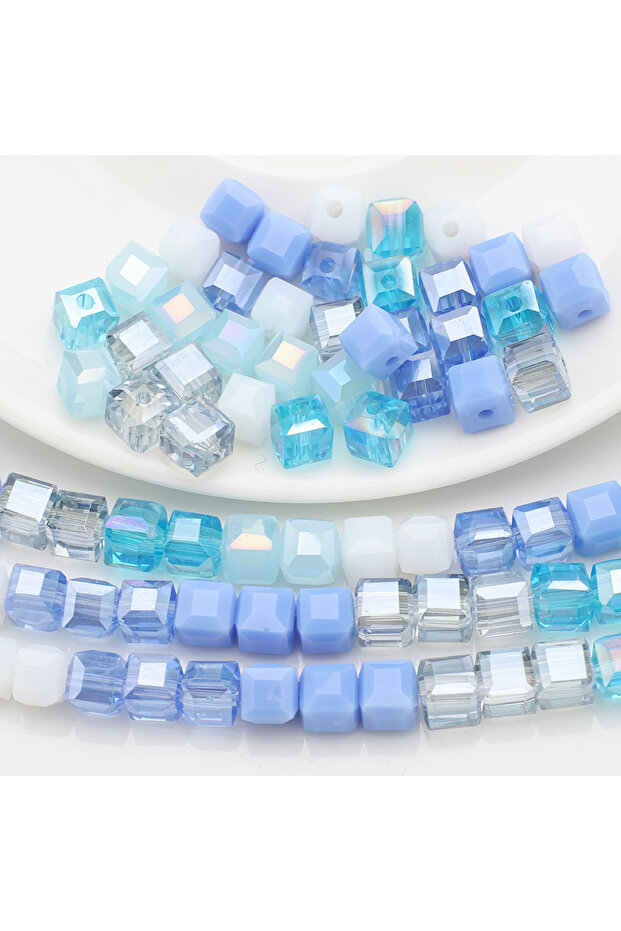 6mm 36pcs lake blue Color 6mm Czech Glass Crystal Beads Cube Square Crystal Beads Charms Colour Cand