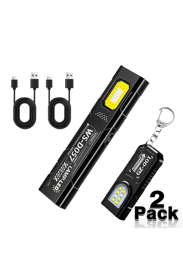 Set A Powerful Mini COB LED Keychain Flashlight USB Rechargeable Hanging Work Light Waterproof Keyri