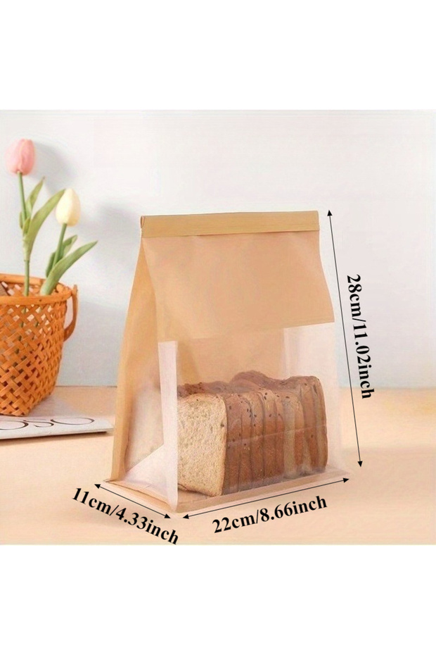 5PCS Brown-28x22x11cm 5-50Pcs Toast Bag Wire Rolled Edge Self Sealing Bread Bag Party Baking Transpa