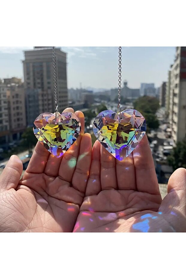 2pcs Heart 2pcs Crystal Sun Catcher Prism, Hanging Sun Catcher with Glass Prism, Rainbow Maker for W