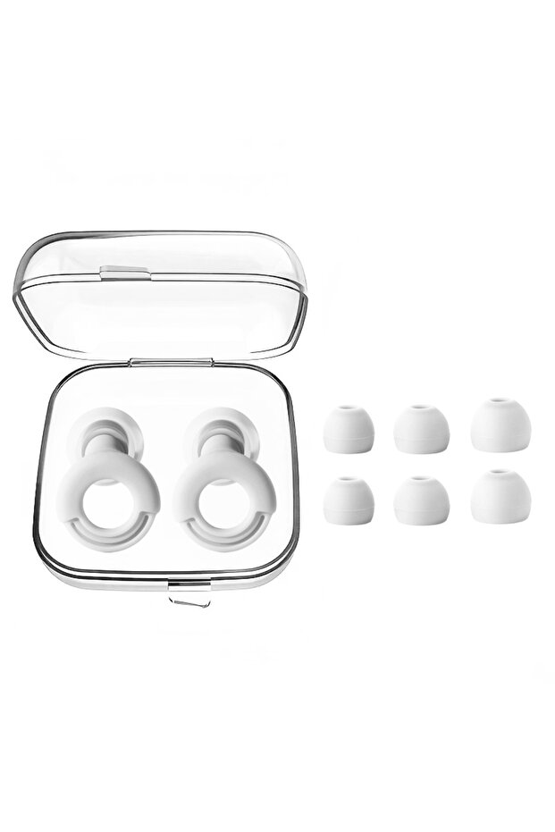 1set White HUAK Quiet Ear Plugs with Box for Noise Reduction – 8 Ear Tips in XS/S/M/L Super Soft, R