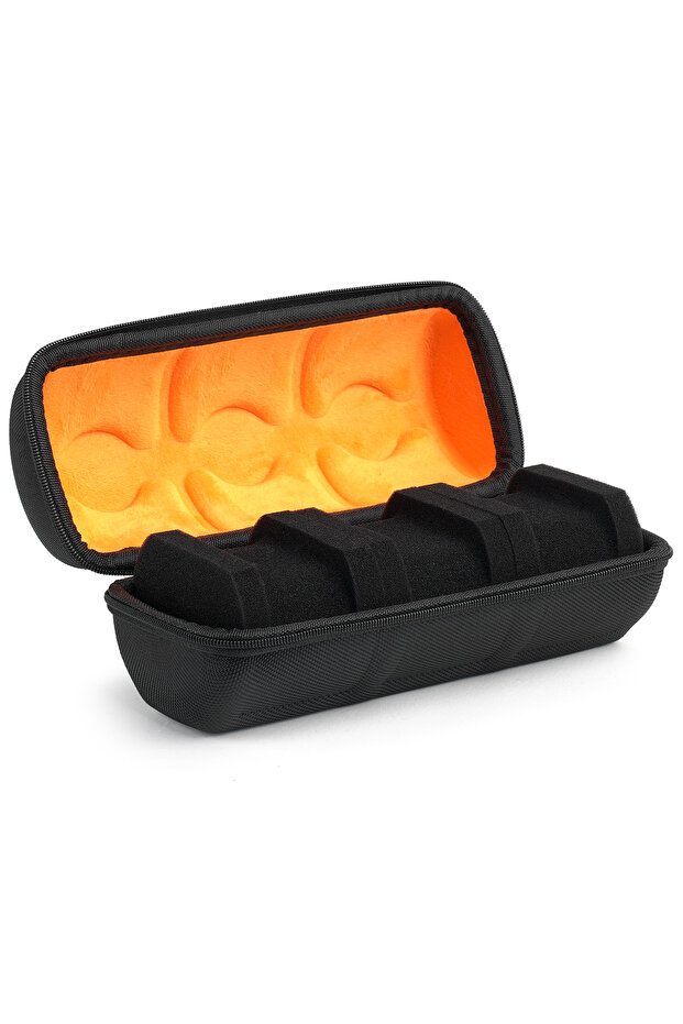 Orange Travel Watch Case for 3 Watches - Durable Nylon Exterior, Secure Clip-On Closure, Elegant Bla