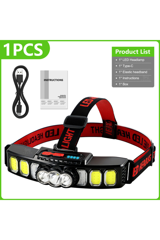 1500mAh Outdoor LED Headlamp USB Rechargeable Head Torch Built-in Battery 18650 for Hiking Climbing