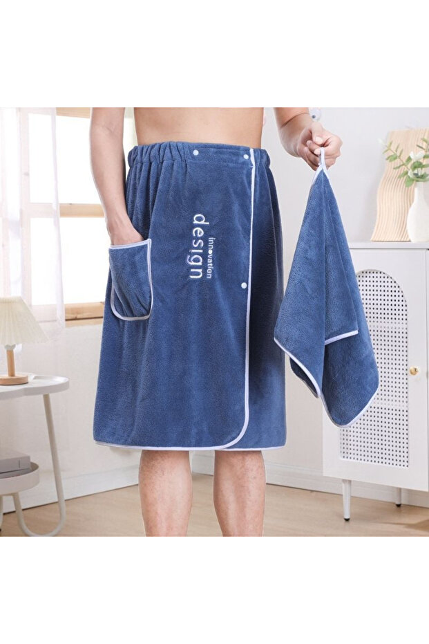 2PCS Towel Men's Quick Dry Bath Towel Wrap with Secure Buckle Pocket for Gym Spa Sauna for Shower Gr
