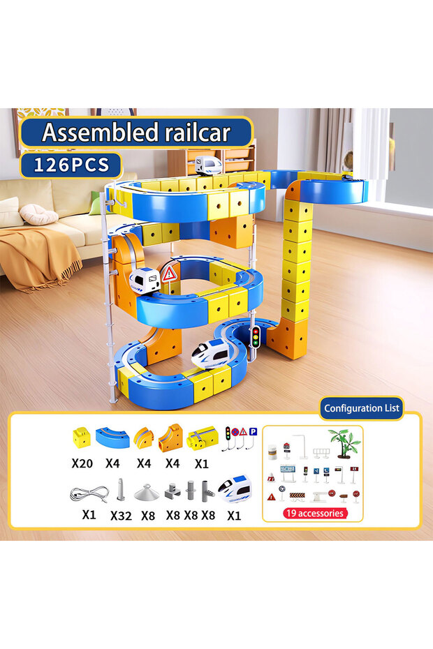 126pcs DIY Electric Magnetic Track Set With High-Speed Rail Vehicles STEM Building Game Puzzle Cube
