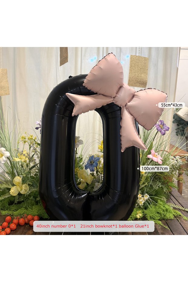 40inch 0 2pcs 40inch Black Bowknot Number Foil Balloons Photo Props Wedding Birthday Party Decoratio
