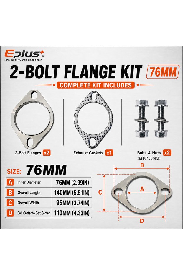 KIT ID 76mm Universal 2-Hole Exhaust Connection Flange Assembly 304 Stainless Steel Flanges Kit Heat