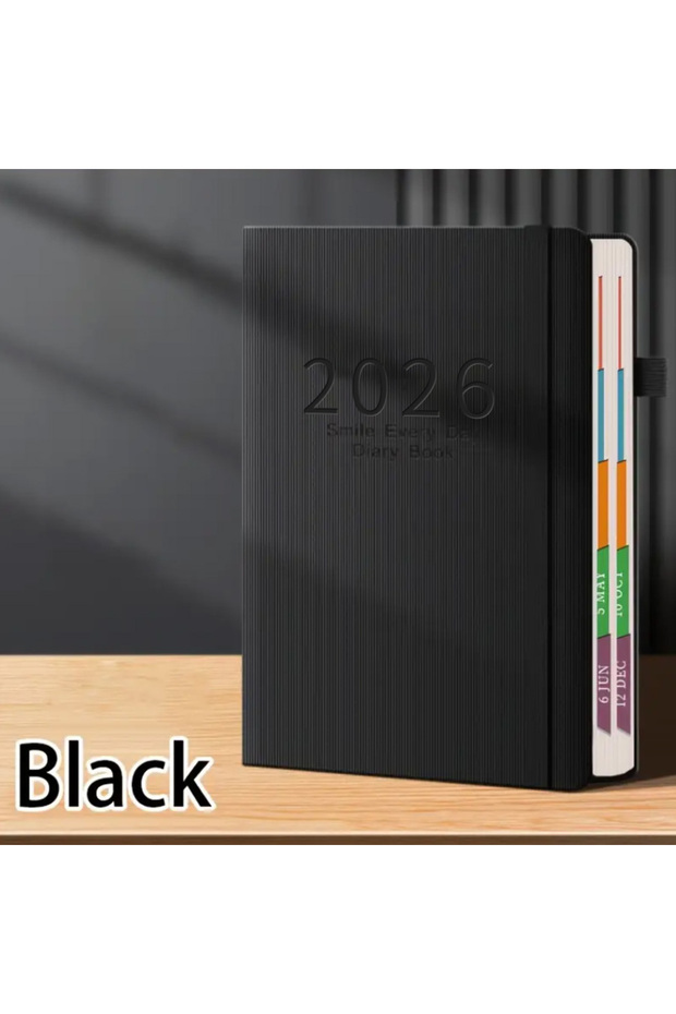 A5 black 2026 A5 Textured PU Portable Agenda Book English Calendar Book Notepads Creative Daily Plan