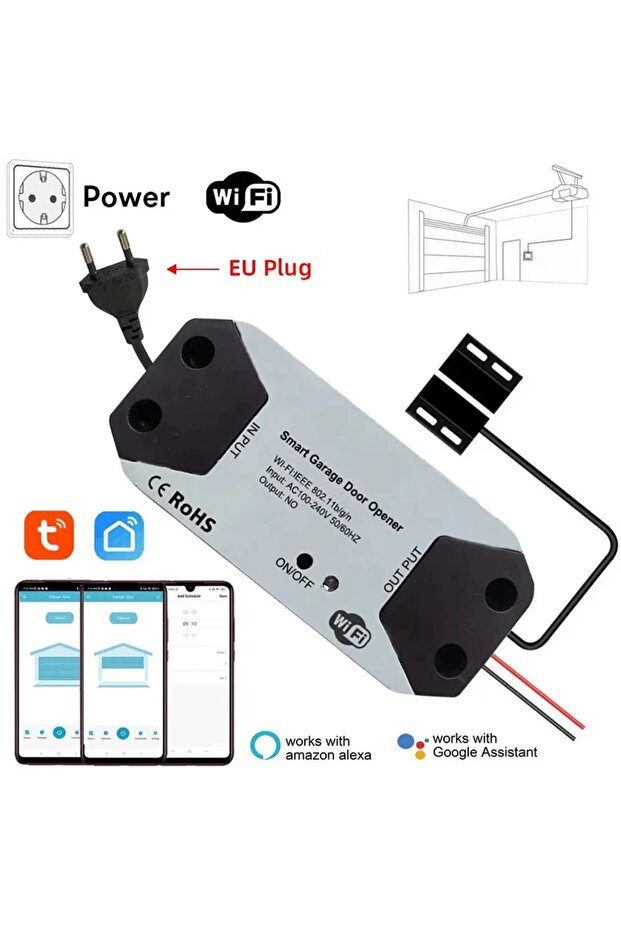 AC100-240V EU plug Garage Door Opener Tuya WiFi Smart Gate APP Voice Controller Smart Life Remote Co