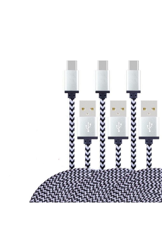 2m White 3CPS USB Type C Cable Nylon Braidede Fast Charging For Huawei Samsung Xiaomi Android Phone