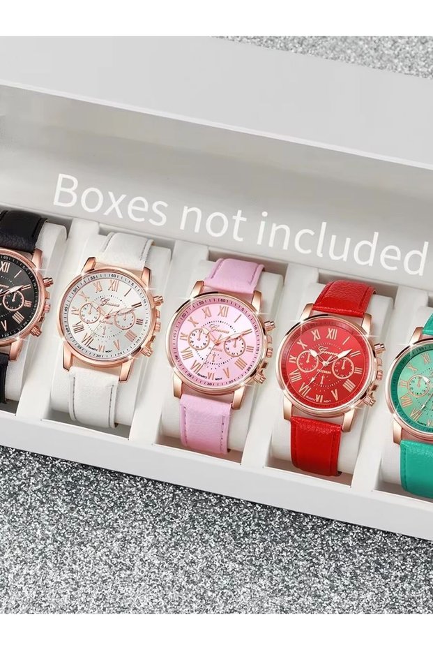 HBFHL 5PCS Women's Watches Fashion Roma Dial Leather Band Quartz Watch(Without Box