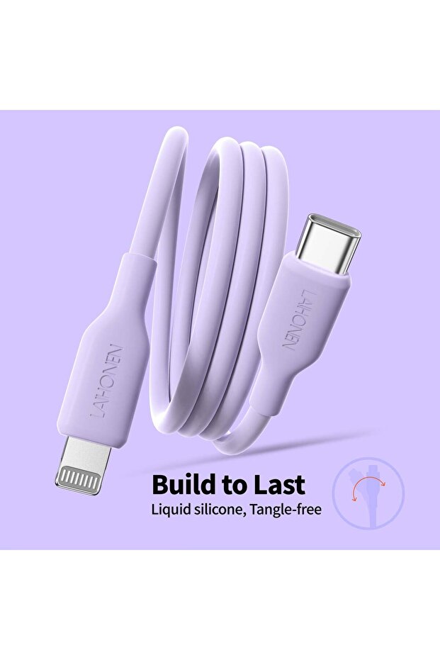 كابل USB-C إلى Lightning من السيليكون باللون الوردي اللافندر بطول 2 متر (1/2/3 متر) مع شحن سريع بقوة 27 واط، لهاتف آيفون 14