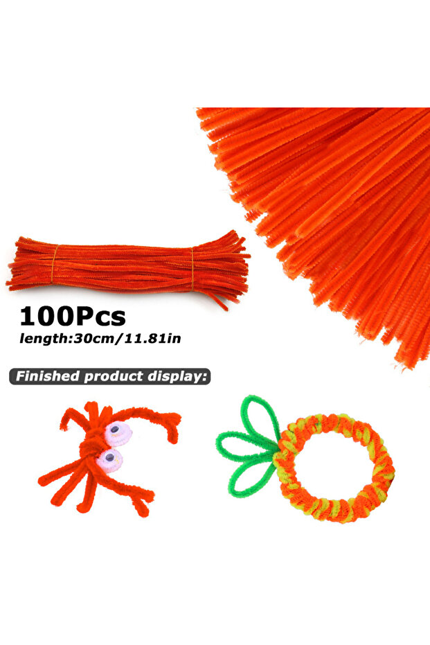 30cm x 0.6cm Orange1 100Pcs 30cm Colors Chenille Stem Twisted Rod Iron Wire DIY Handcraft Wool Root