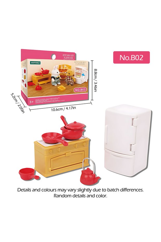 B02 1:12 Forest Family Dollhouse Furniture Montessori Miniature Doll House Kitchen Bedroom Bathroom