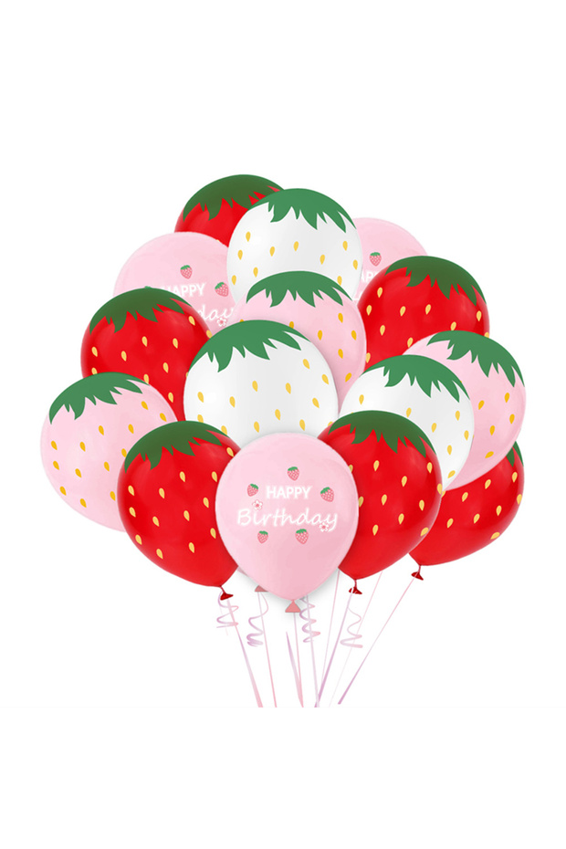 12pcs Balloons Strawberry Theme Girl's Birthday Party Decoration Disposable Fruit Tableware Tableclo