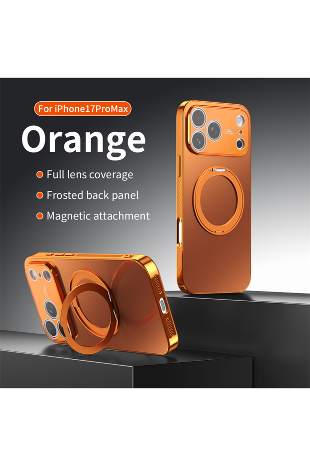 جراب حامل مغناطيسي دوار 360 درجة لهاتف iPhone 16 Pro Max باللون البرتقالي، متوافق مع MagSafe، ومتوافق أيضًا مع هواتف iPhone 17 و16 و15 و14 و1