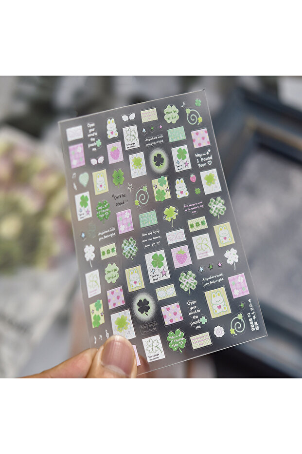 1pcs Lucky Clover Nail Stickers Spring Flowers Love Grid Pentagram Spiral Pattern Shining Self Adhes