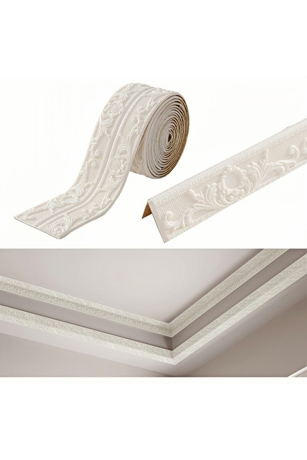 white 1 Piece of 2.3mX12cm Self-adhesive Wall Sticker, PVC Decorative Wall Sticker, Ceiling Corner L