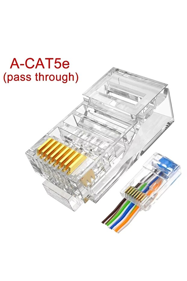 100PCS CAT5e(pass through) 5/50/100Pcs RJ45 CAT6 CAT5 Pass Through Connectors Crystal End Gold-Plate