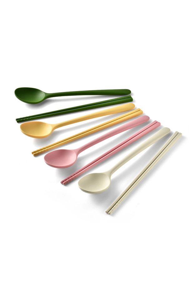 8Pcs Mix 2/8Pcs Silicone Flatware Cutlery Set Sushi Sticks Coffee Tea Spoons Set Dinnerware Korean C