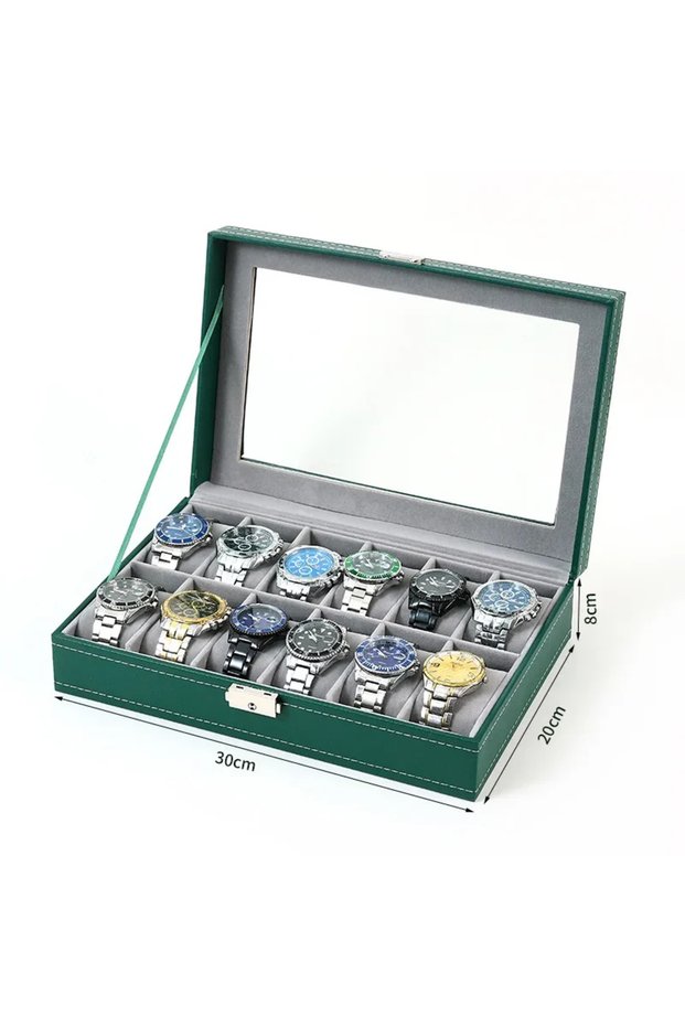 Green 12 solts PU Leather watch box 2/3/4/5/6/8/10/12 Slots Watch Display Case For Men Organizer Jew