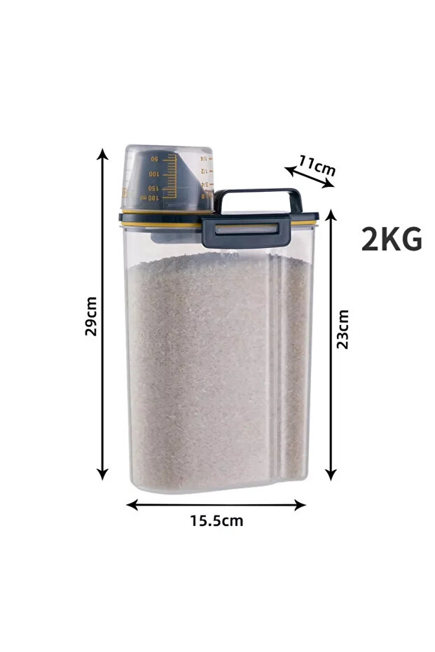 2KG blue 1.5kg/2kg Dog Cat Food Pail Plastic Storage Tank with Measuring Cup Container Moisture-proo