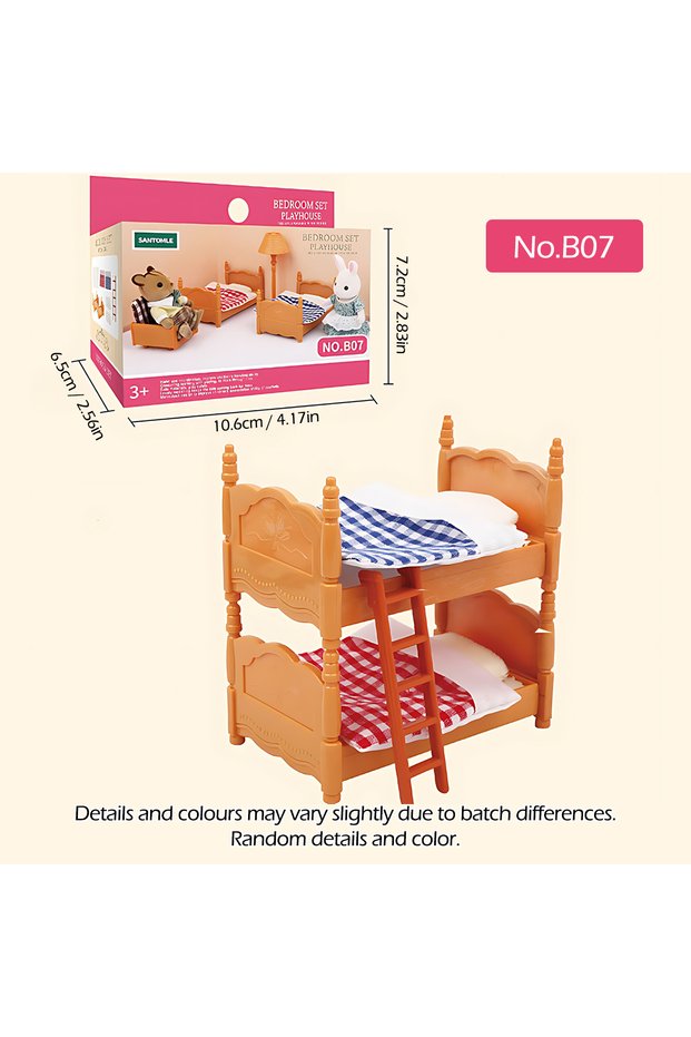 B07 1:12 Forest Family Dollhouse Furniture Montessori Miniature Doll House Kitchen Bedroom Bathroom