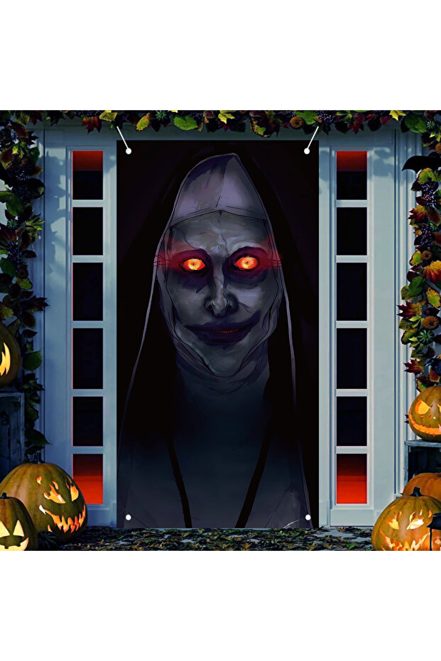 black Nun Halloween Party Banner Backdrop Horror Killer Creepy Scary Zombie Nun Terror Ghost Theme D