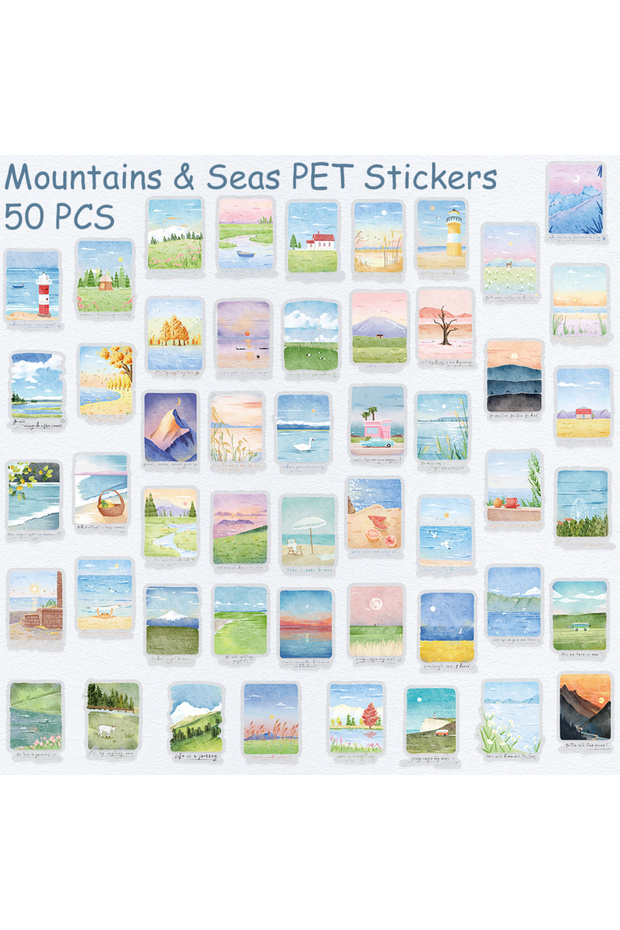 50pcs 50pcs Mountains & Seas PET Stickers Decals For Laptop Refrigerator Scrapbook DIY Aesthetic Tra