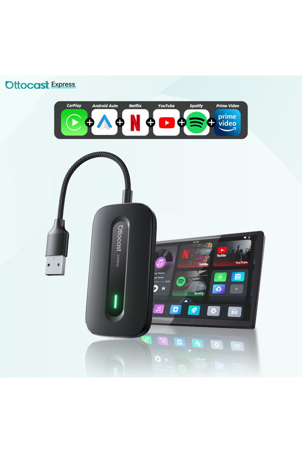 محول Play2Video Ultra OTTOCAST Express اللاسلكي لتشغيل نظامي CarPlay وAndroid Auto مدمج في جهاز Android