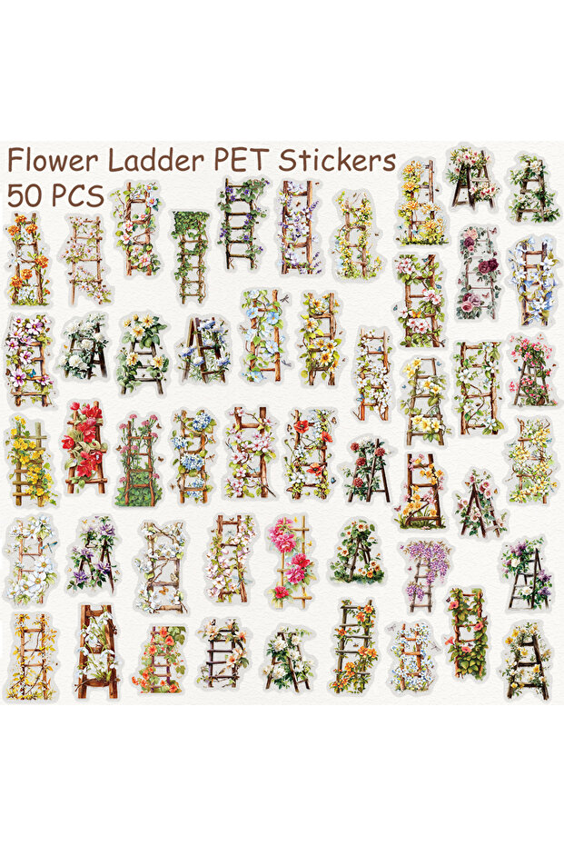 50pcs 50pcs Flower Ladder PET Stickers Decals For Laptop Notebook Suitcase Skateboard Guitar DIY Aes