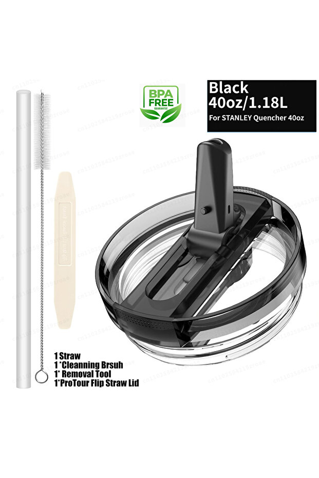 Black 40OZ Leak Proof Flip Straw Lid Replacement Fit for Stanley Quencher H2.0 and ProTour Tumbler E