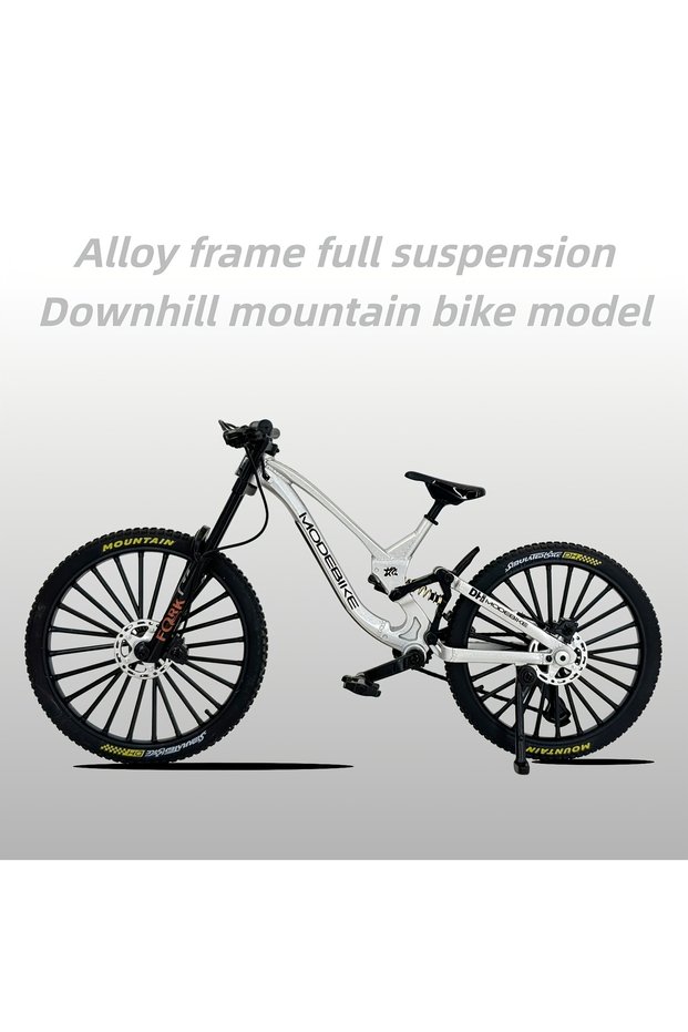WHITE 1:8 scale alloy mountain bike model with frame featuring realistic welded joints - compressibl