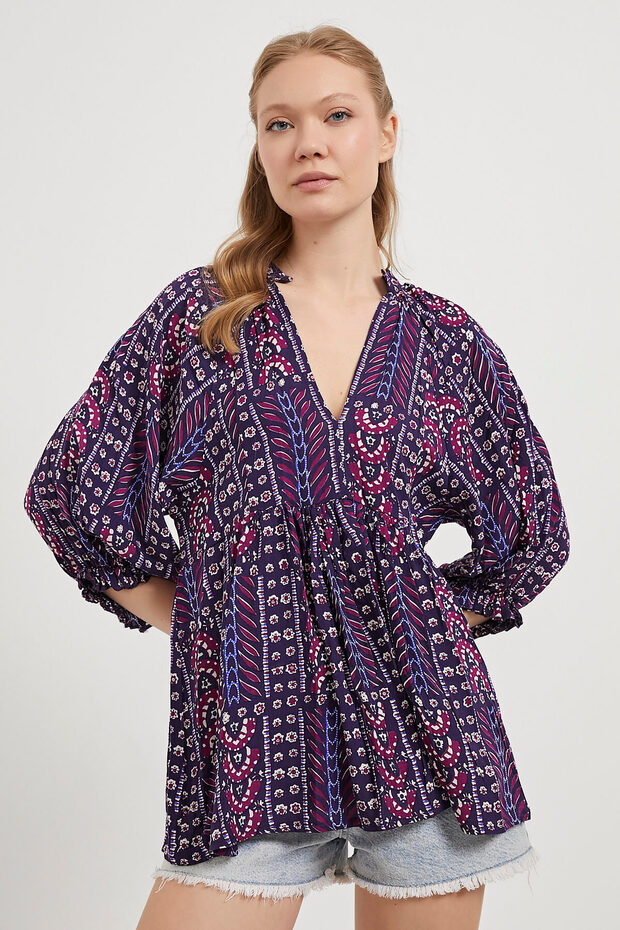 Armalife 4820 women's viscose bluz with open collar and elastic sleeve pattern