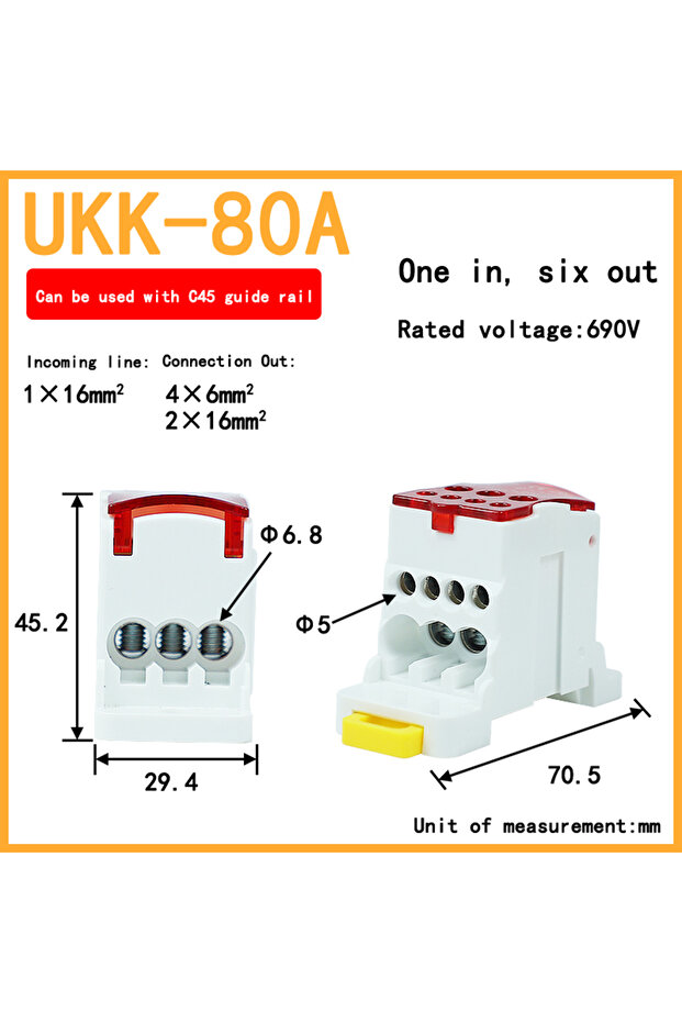 UKK-80A-أحمر UKK80A صندوق مقسم أحادي القطب تيار كبير من واحد إلى عدة محطات فرعية